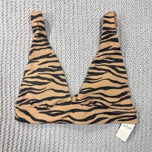 Aerie Tiger Print Triangle Bikini Top Sz XS Textured Padded Swimsuit‎ NWT New
